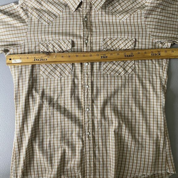 Vintage DALES Shirt Plaid Pearl Snap Long Sleeve Western Cowboy Mens L Brown USA - Picture 7 of 9